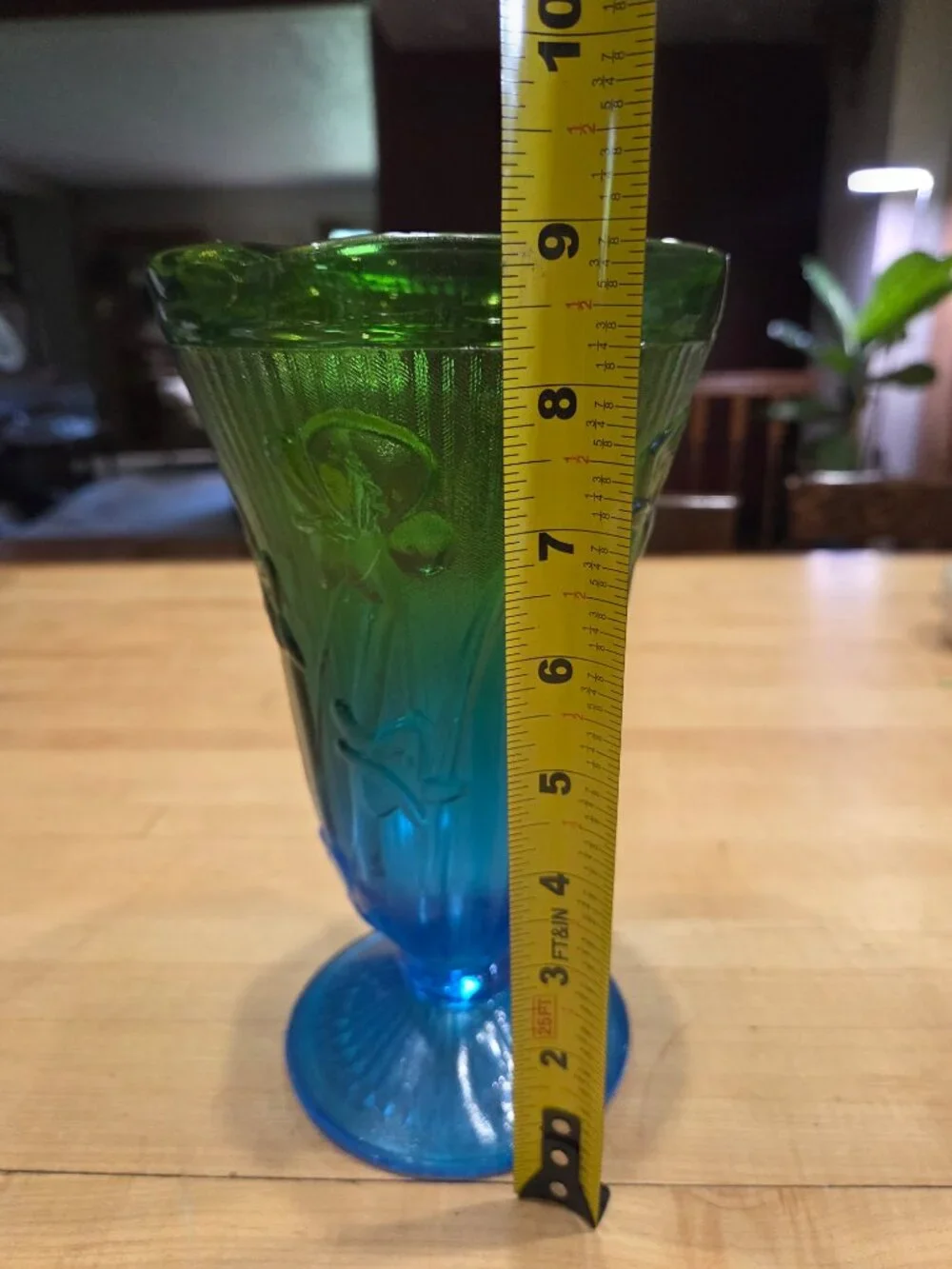 Vintage Jeannette Glass Iris Herringbone Delphite Ombre Footed Vase